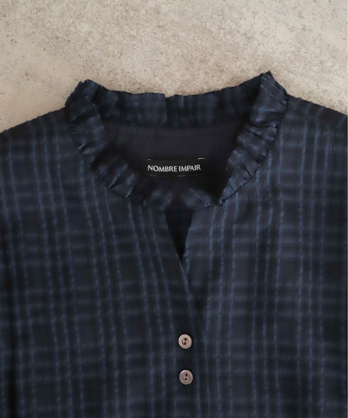 NOMBRE IMPAIR(ノンブルアンペール)の「【予約】シアーチェック フリルカラーシャツ(シャツ/ブラウス・レディース・ベージュ/ネイビー・FREE)」の21枚目の写真
