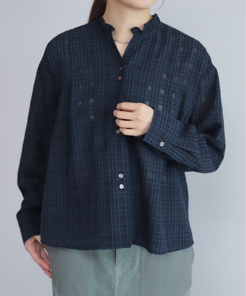 NOMBRE IMPAIR(ノンブルアンペール)の「【予約】シアーチェック フリルカラーシャツ(シャツ/ブラウス・レディース・ベージュ/ネイビー・FREE)」の16枚目の写真