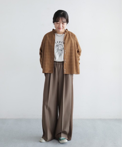 NOMBRE IMPAIR(ノンブルアンペール)の「【予約】シアーチェック フリルカラーシャツ(シャツ/ブラウス・レディース・ベージュ/ネイビー・FREE)」の3枚目の写真