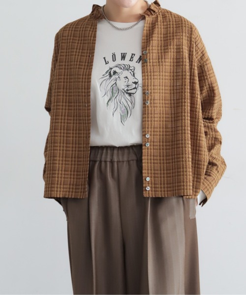 NOMBRE IMPAIR(ノンブルアンペール)の「【予約】シアーチェック フリルカラーシャツ(シャツ/ブラウス・レディース・ベージュ/ネイビー・FREE)」の8枚目の写真