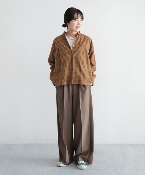 NOMBRE IMPAIR(ノンブルアンペール)の「【予約】シアーチェック フリルカラーシャツ(シャツ/ブラウス・レディース・ベージュ/ネイビー・FREE)」の6枚目の写真