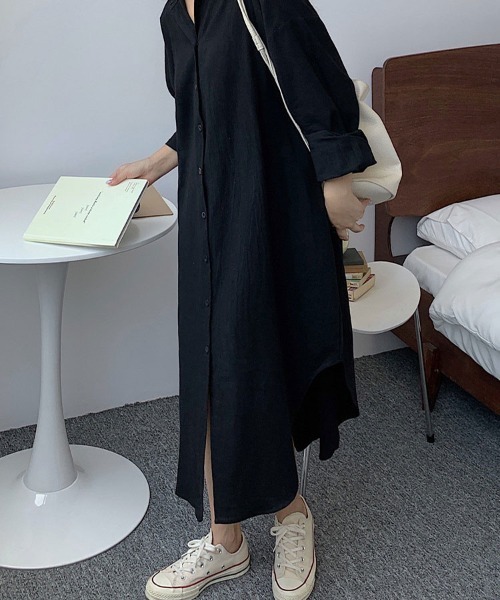 Flugge(フラッジー)の「ロングシャツワンピース(シャツワンピース・レディース・ブラック/カーキ・LARGE/MEDIUM)」の4枚目の写真