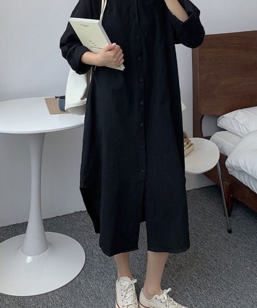 Flugge(フラッジー)の「ロングシャツワンピース(シャツワンピース・レディース・ブラック/カーキ・LARGE/MEDIUM)」の5枚目の写真