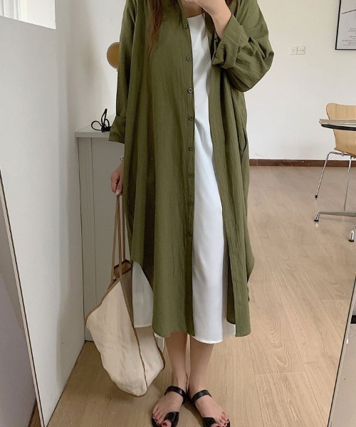 Flugge(フラッジー)の「ロングシャツワンピース(シャツワンピース・レディース・ブラック/カーキ・LARGE/MEDIUM)」の12枚目の写真