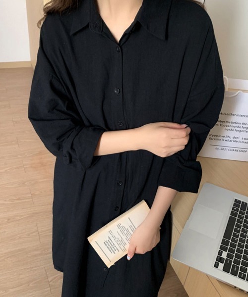 Flugge(フラッジー)の「ロングシャツワンピース(シャツワンピース・レディース・ブラック/カーキ・LARGE/MEDIUM)」の13枚目の写真