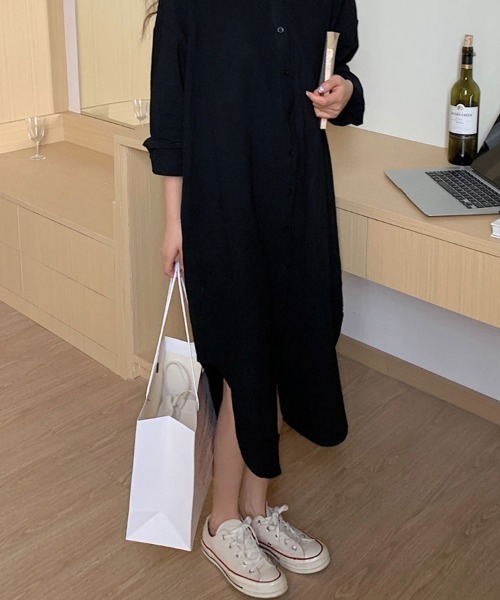 Flugge(フラッジー)の「ロングシャツワンピース(シャツワンピース・レディース・ブラック/カーキ・LARGE/MEDIUM)」の14枚目の写真