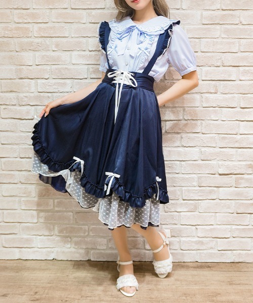 axes femme POETIQUE(アクシーズファムポエティック)の「リボン付きフリルサスSK(スカート・レディース・レッド/ミント/ネイビー・MEDIUM)」の3枚目の写真