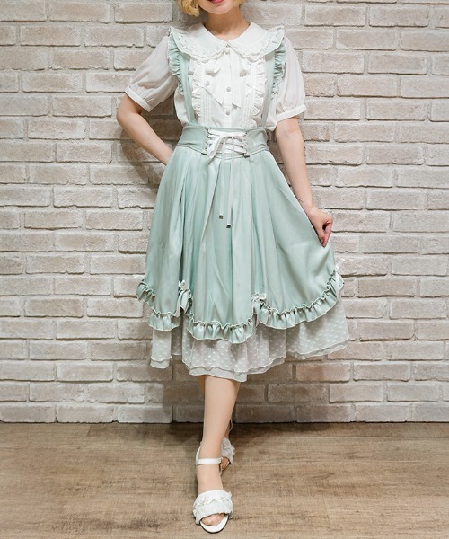 axes femme POETIQUE(アクシーズファムポエティック)の「リボン付きフリルサスSK(スカート・レディース・レッド/ミント/ネイビー・MEDIUM)」の2枚目の写真