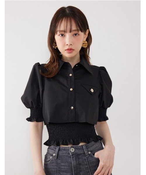 rienda（リエンダ）の「クロップドレイヤードブラウス　秋服（シャツ/ブラウス・レディース・イエロー系その他/ブラック/ホワイト・FREE）」の2枚目の写真