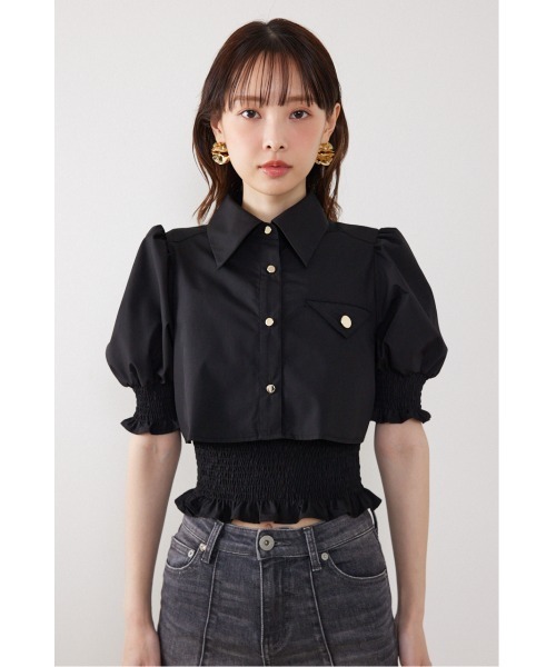 rienda（リエンダ）の「クロップドレイヤードブラウス　秋服（シャツ/ブラウス・レディース・イエロー系その他/ブラック/ホワイト・FREE）」の6枚目の写真