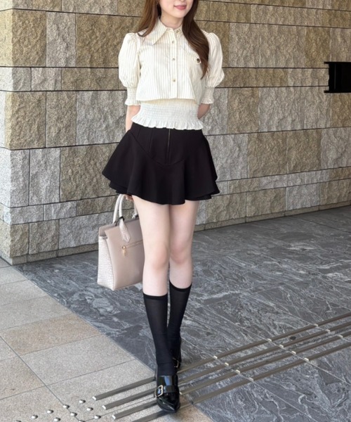 rienda（リエンダ）の「クロップドレイヤードブラウス　秋服（シャツ/ブラウス・レディース・イエロー系その他/ブラック/ホワイト・FREE）」の5枚目の写真