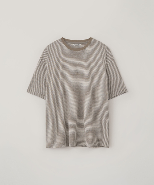 BLANKROOM(ブランクルーム)の「リンストライプハーフT_BEIGE/GRAY(Tシャツ/カットソー・メンズ・その他・1/2/4/3)」の1枚目の写真