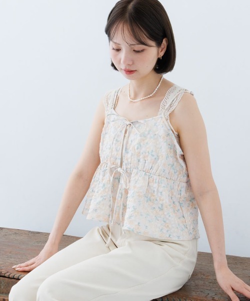 flower(フラワー)の「ブロッサムジャガードトップ(キャミソール・レディース・ピンク/アイボリー・FREE)」の2枚目の写真