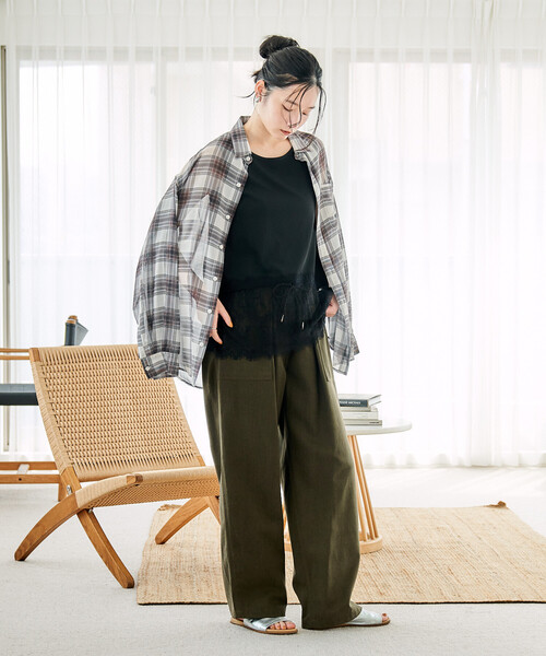 FREAK'S STORE(フリークスストア)の「異素材ドッキング タンクトップ/レースレイヤードタンクトップ(Tシャツ/カットソー・レディース・オフホワイト/チャコール/ナチュラル/ブラック・フリ-)」の14枚目の写真