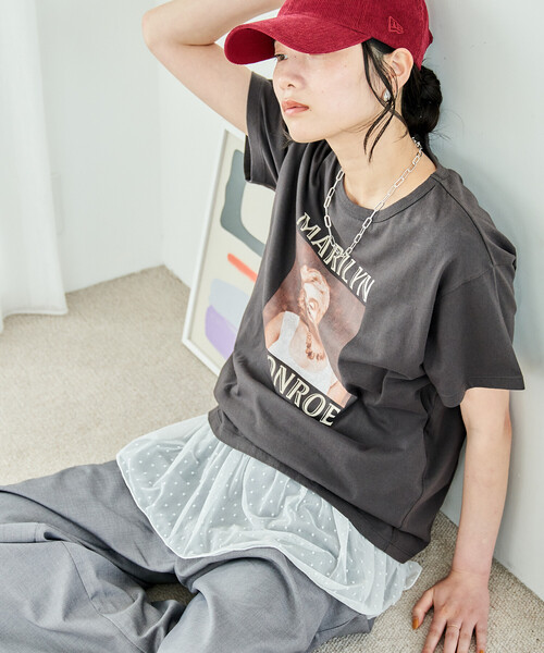 FREAK'S STORE(フリークスストア)の「異素材ドッキング タンクトップ/レースレイヤードタンクトップ(Tシャツ/カットソー・レディース・オフホワイト/チャコール/ナチュラル/ブラック・フリ-)」の19枚目の写真