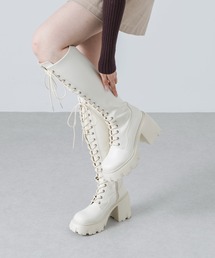 【S-LLサイズ展開・美脚効果あり】10cm厚底レースアップストレッチロングブーツ JB4064