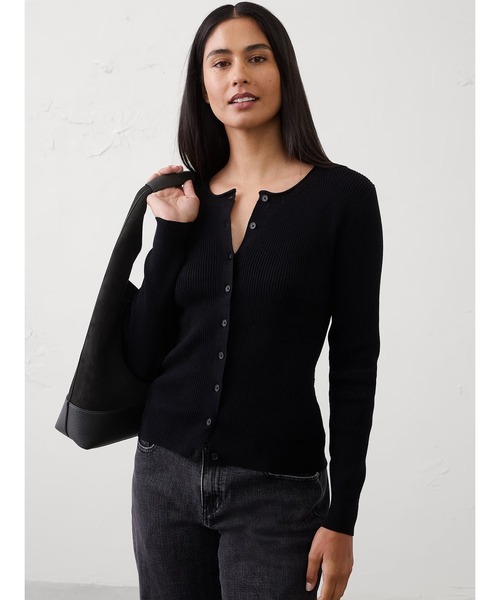 BANANA REPUBLIC FACTORY STORE(バナナリパブリック ファクトリーストア)の「BANANA REPUBLIC FACTORY STORE コットンリブカーディガン(カーディガン/ボレロ・レディース・ブラック/オリーブ・XS/S/M/L)」の1枚目の写真