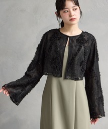 びーどろぽえむ 2way 総レース 立体フラワー刺繍ロングカーディガン 黒 フラワー レース」に該当するカーディガン/ボレロファッション通販