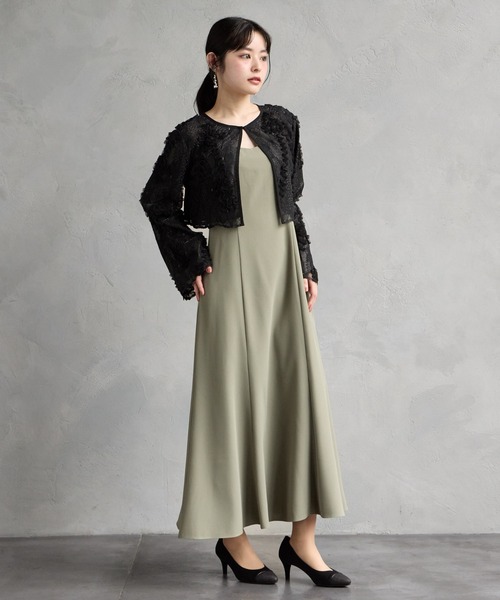 AIMER(エメ)の「2WAYラメレース×シフォンフラワー刺繍ロングスリーブボレロ(カーディガン/ボレロ・レディース・ブラック/ベージュ・MEDIUM)」の11枚目の写真