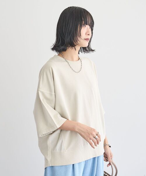 Green　Parks（グリーンパークス）の「ピグメントドッキングプルオーバー（Tシャツ/カットソー・レディース・チャコールグレー/ベージュ/ブラウン・FREE）」の4枚目の写真