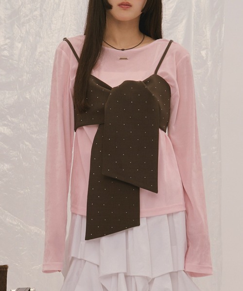loin nuit(ロワンニュイ)の「velours long sleeve tops / ベロアロングスリーブトップス(Tシャツ/カットソー・レディース・アイボリー/ブルーグレー/ピンク/カーキ/ブラック・FREE)」の5枚目の写真