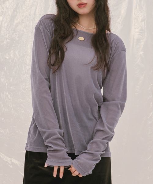 loin nuit(ロワンニュイ)の「velours long sleeve tops / ベロアロングスリーブトップス(Tシャツ/カットソー・レディース・アイボリー/ブルーグレー/ピンク/カーキ/ブラック・FREE)」の3枚目の写真