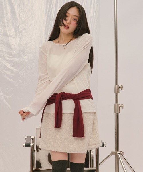 loin nuit(ロワンニュイ)の「velours long sleeve tops / ベロアロングスリーブトップス(Tシャツ/カットソー・レディース・アイボリー/ブルーグレー/ピンク/カーキ/ブラック・FREE)」の7枚目の写真