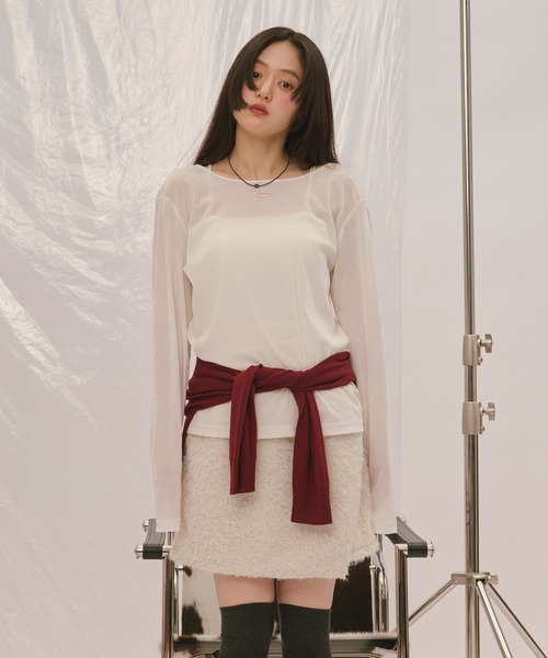 loin nuit(ロワンニュイ)の「velours long sleeve tops / ベロアロングスリーブトップス(Tシャツ/カットソー・レディース・アイボリー/ブルーグレー/ピンク/カーキ/ブラック・FREE)」の9枚目の写真