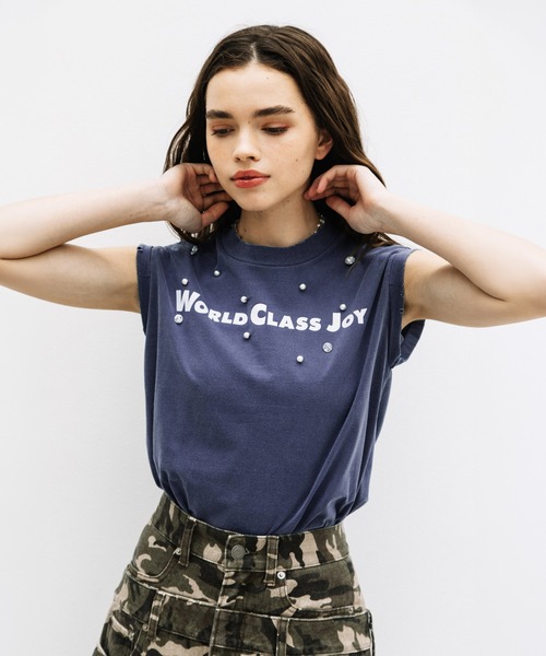 WCJ(ダブルシージェイ)の「ビジューノースリーブTEE(Tシャツ/カットソー・レディース・ブラック/ネイビー/ホワイト・FREE)」の3枚目の写真