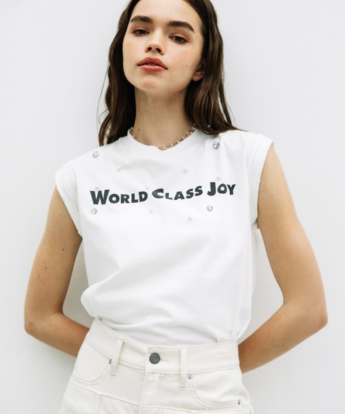 WCJ(ダブルシージェイ)の「ビジューノースリーブTEE(Tシャツ/カットソー・レディース・ブラック/ネイビー/ホワイト・FREE)」の1枚目の写真