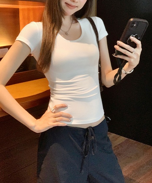 Girly Doll(ガーリードール)の「ラウンドネックフィットTシャツ(Tシャツ/カットソー・レディース・ホワイト/ダークグレー/ブラック・L/M)」の19枚目の写真