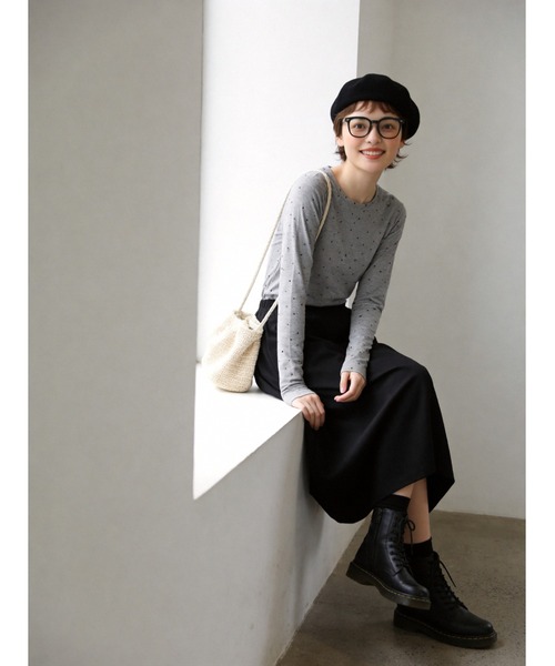 Sew loop(ソーループ)の「ドット柄長袖カットソーTシャツ・ラウンドネック(Tシャツ/カットソー・レディース・ブラック/グレー・FREE)」の5枚目の写真