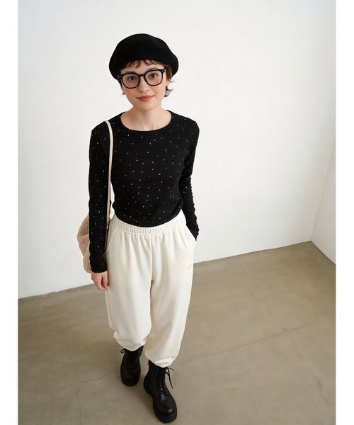 Sew loop(ソーループ)の「ドット柄長袖カットソーTシャツ・ラウンドネック(Tシャツ/カットソー・レディース・ブラック/グレー・FREE)」の12枚目の写真