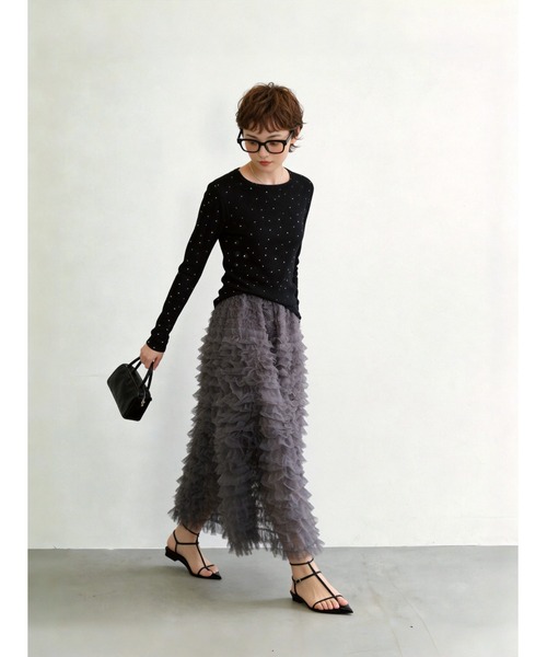 Sew loop(ソーループ)の「ドット柄長袖カットソーTシャツ・ラウンドネック(Tシャツ/カットソー・レディース・ブラック/グレー・FREE)」の15枚目の写真