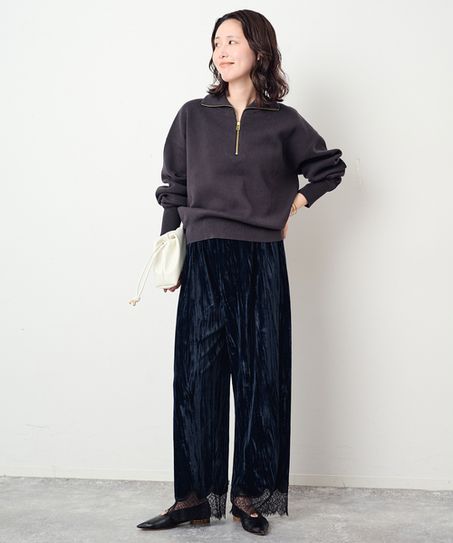 SLOBE IENA(スローブイエナ)の「ベロアヘムレースパンツ(その他パンツ・レディース・カーキ/ネイビー・36/38)」の5枚目の写真