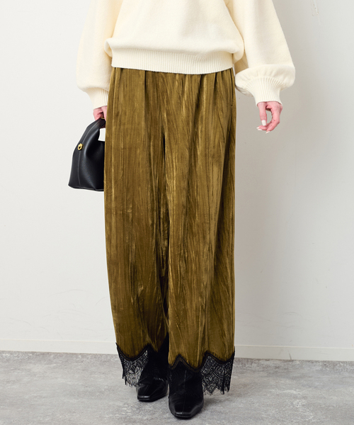 SLOBE IENA(スローブイエナ)の「ベロアヘムレースパンツ(その他パンツ・レディース・カーキ/ネイビー・36/38)」の11枚目の写真