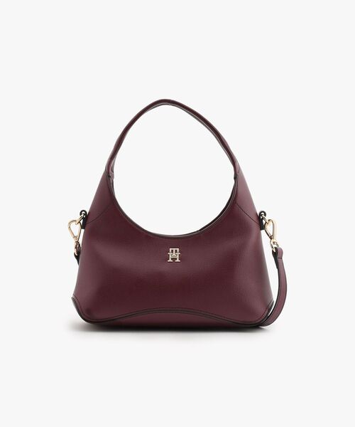 TOMMY HILFIGER(トミーヒルフィガー)の「THモノグラムプレート付き クロスボディホーボーバッグ(ショルダーバッグ・レディース・ワイン系2/ブラック・FREE)」の4枚目の写真