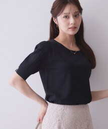 透かし編み半袖ニット【洗濯機OK/抗ピル】