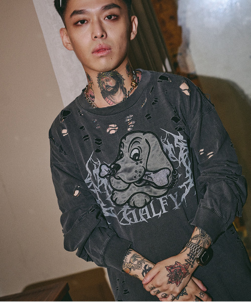 GALFY(ガルフィー)の「『GALFY/ガルフィー』大ダメージロンTee【Z】(Tシャツ/カットソー・レディース・ブルー系/ブラック系・XL)」の1枚目の写真