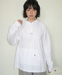 HOODED RAGLAN OVER FIT LONG SLEEVE WHITE