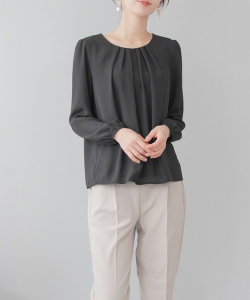 festinalente（フェスティナレンテ）の「ジョーゼット フロントタック 長袖ブラウス（シャツ/ブラウス・レディース・ホワイト/サックスブルー/ベージュ/ブラック・LL/S/L/M/3L）」の12枚目の写真