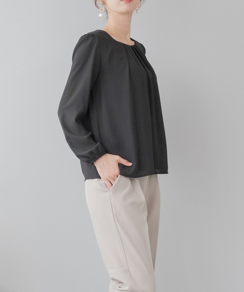 festinalente（フェスティナレンテ）の「ジョーゼット フロントタック 長袖ブラウス（シャツ/ブラウス・レディース・ホワイト/サックスブルー/ベージュ/ブラック・LL/S/L/M/3L）」の14枚目の写真