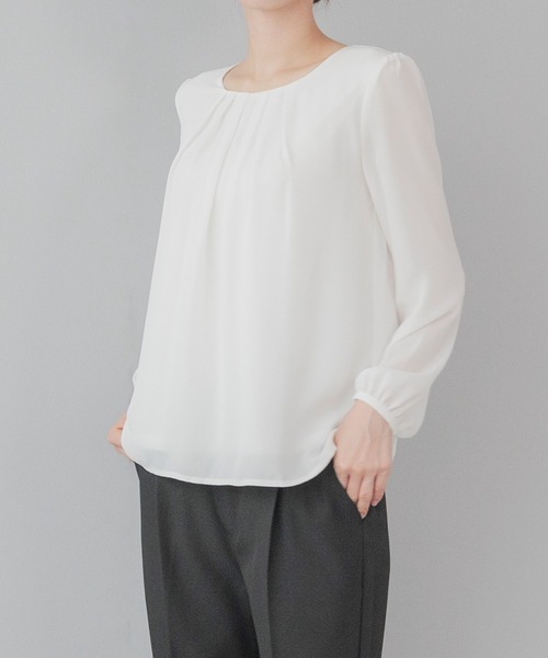 festinalente（フェスティナレンテ）の「ジョーゼット フロントタック 長袖ブラウス（シャツ/ブラウス・レディース・ホワイト/サックスブルー/ベージュ/ブラック・LL/S/L/M/3L）」の11枚目の写真
