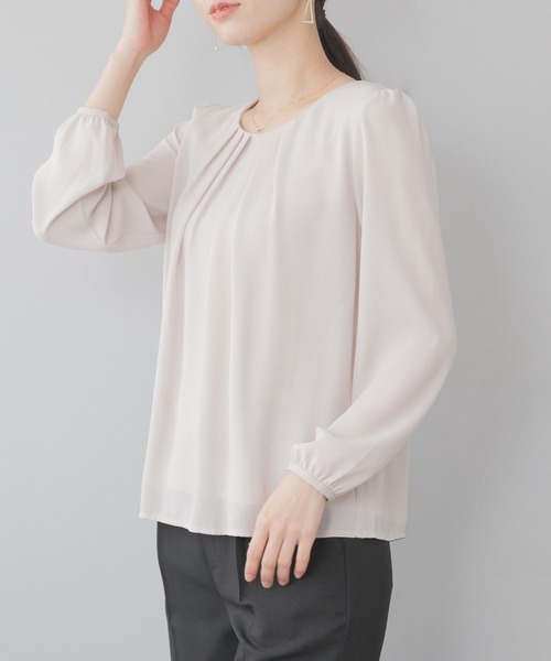 festinalente（フェスティナレンテ）の「ジョーゼット フロントタック 長袖ブラウス（シャツ/ブラウス・レディース・ホワイト/サックスブルー/ベージュ/ブラック・LL/S/L/M/3L）」の5枚目の写真