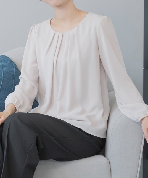 festinalente（フェスティナレンテ）の「ジョーゼット フロントタック 長袖ブラウス（シャツ/ブラウス・レディース・ホワイト/サックスブルー/ベージュ/ブラック・LL/S/L/M/3L）」の18枚目の写真