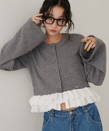 裾フリルニットカーディガン