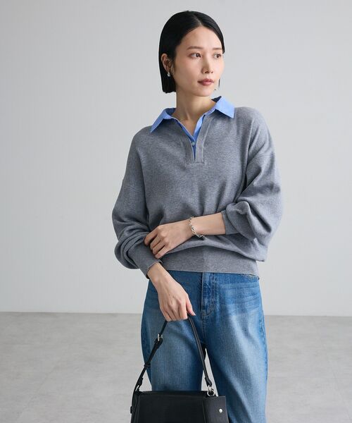 Green Parks(グリーンパークス)の「シャツ衿付きニットプルオーバー(ニット/セーター・レディース・レッド/杢グレー/ダークネイビー/ブラウン・FREE)」の16枚目の写真