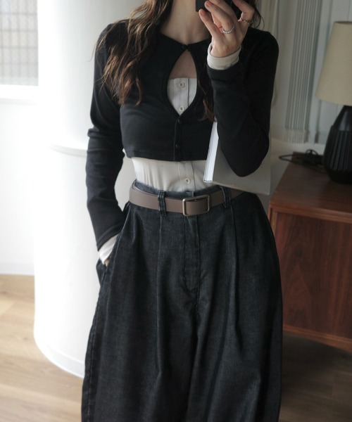 WILLFULLY(ウィルフリー)の「bicolor layered warm touch tops(Tシャツ/カットソー・レディース・ボルドー/チャコール/ブラック・FREE)」の4枚目の写真