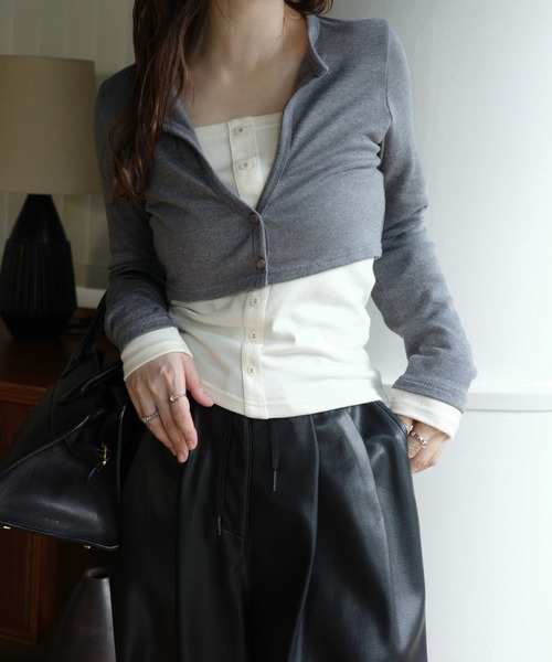 WILLFULLY(ウィルフリー)の「bicolor layered warm touch tops(Tシャツ/カットソー・レディース・ボルドー/チャコール/ブラック・FREE)」の11枚目の写真