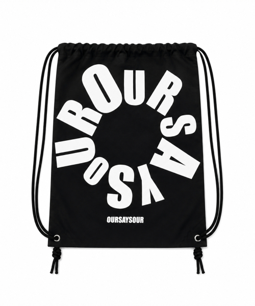 OURSAYSOUR(アワーセイアワー)の「OUR レタリングストリングバッグ ブラック(バックパック/リュック・レディース・その他・FREE)」の1枚目の写真
